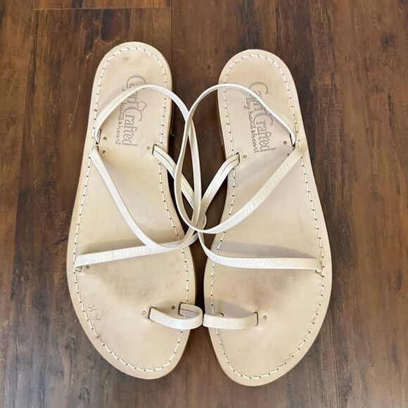 Capri Hand Crafted Toe Ring Ankle Strap Sandals Cream Leather ITALY - Picture 2 of 9